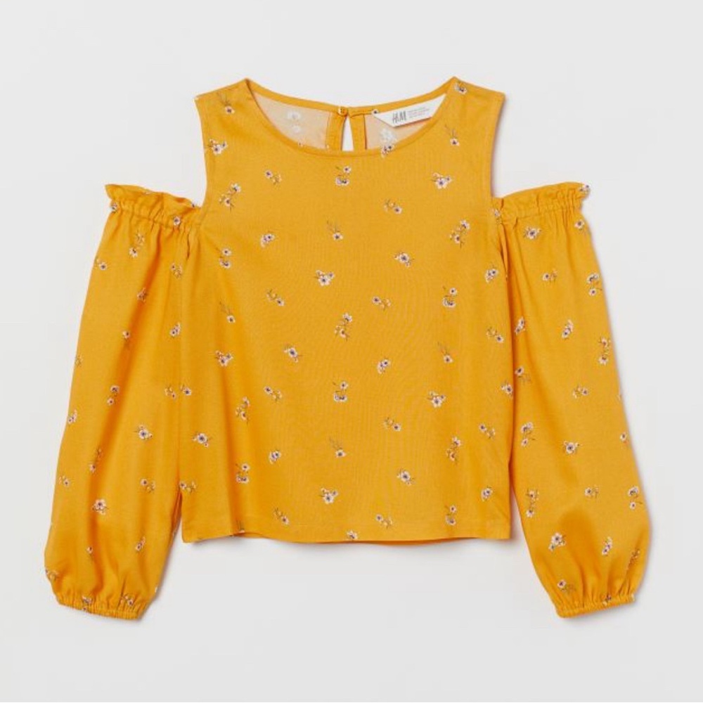 H&M Youth /Teens/ Women’s Cold Shoulder Mustard Yellow Floral Top, Sz 14y+ W S-M